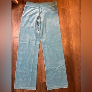 Vintage Juicy Couture Sweat Pants Women small blue Velour Wide Leg  Y2K